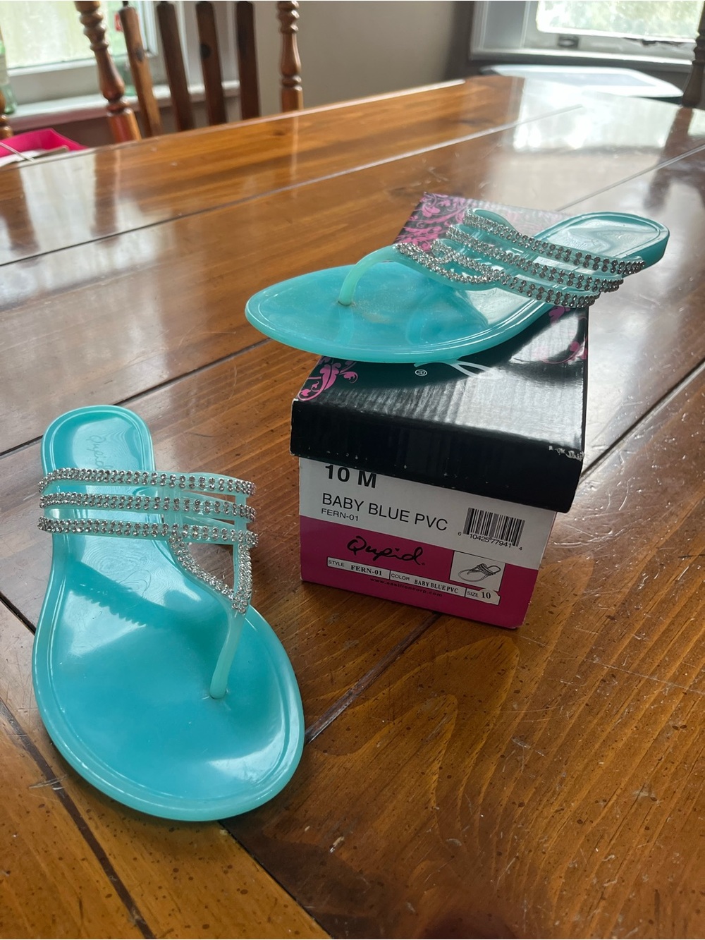 Qupid Fern-01 Rhinestone Jelly Sandals Baby Blue PVC Size 10 EUC